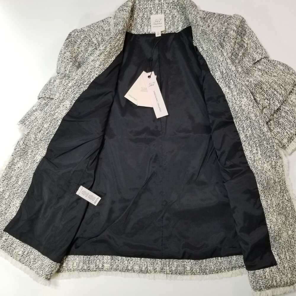 NWT Cinq à Sept Erin Fringed Boucle Tweed Blazer Jacket Black/Ivory Size 8 $425 - Picture 13 of 17
